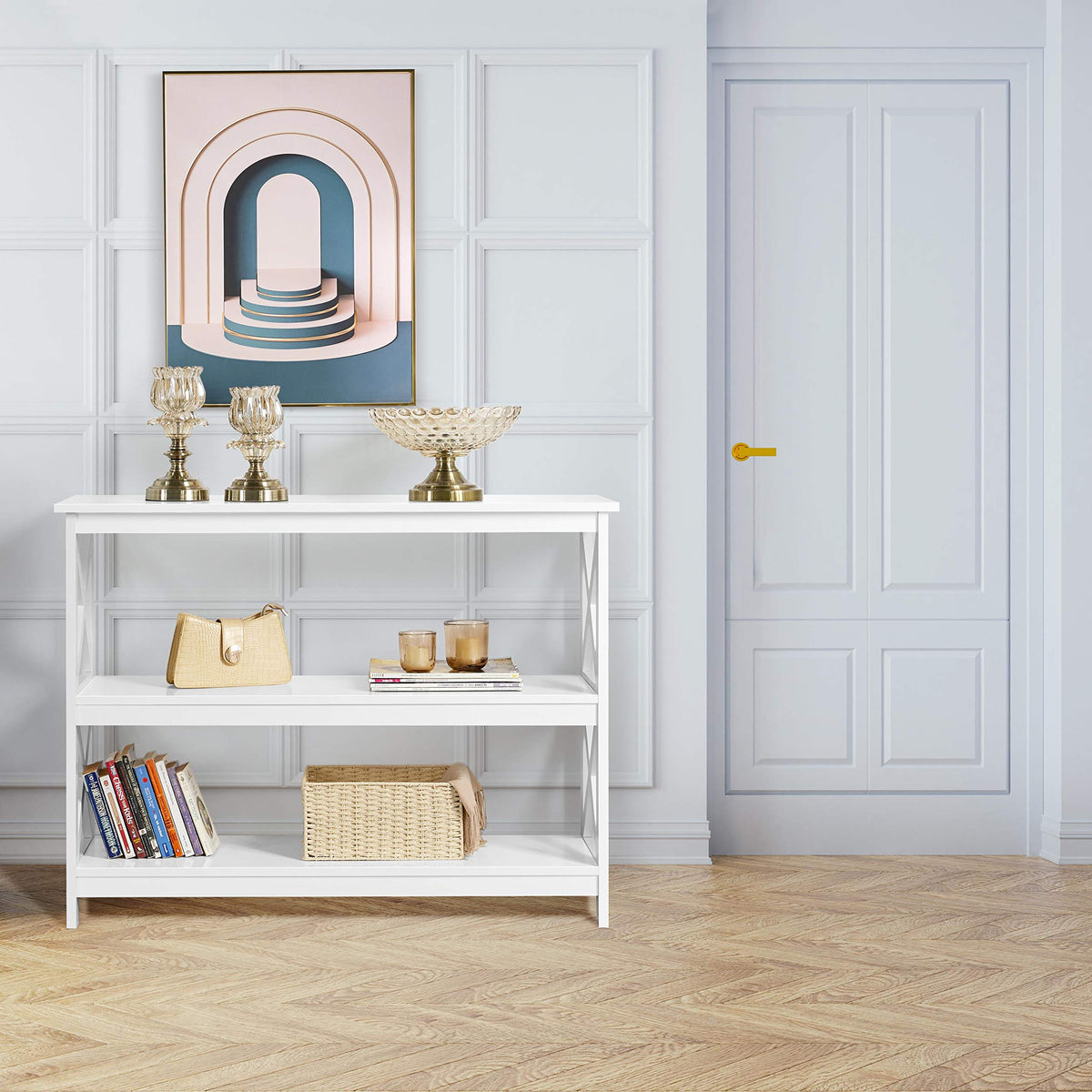 White 3-Tier Narrow Console Table L298362